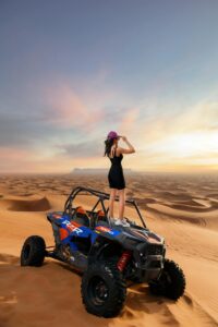 Desert safari activities in Dubai featuring thrilling dune bashing at sunset